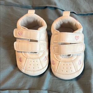 White Baby Shoes with Pink Hearts, like new